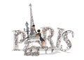 Design with lettering and the Eiffel tower, fashion girls, diamonds in romantic Paris.